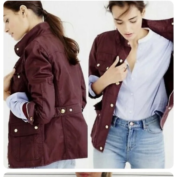 Jcrew downtown field jacket moto bomber coat burgundy red gold buttons pocket - Picture 9 of 13